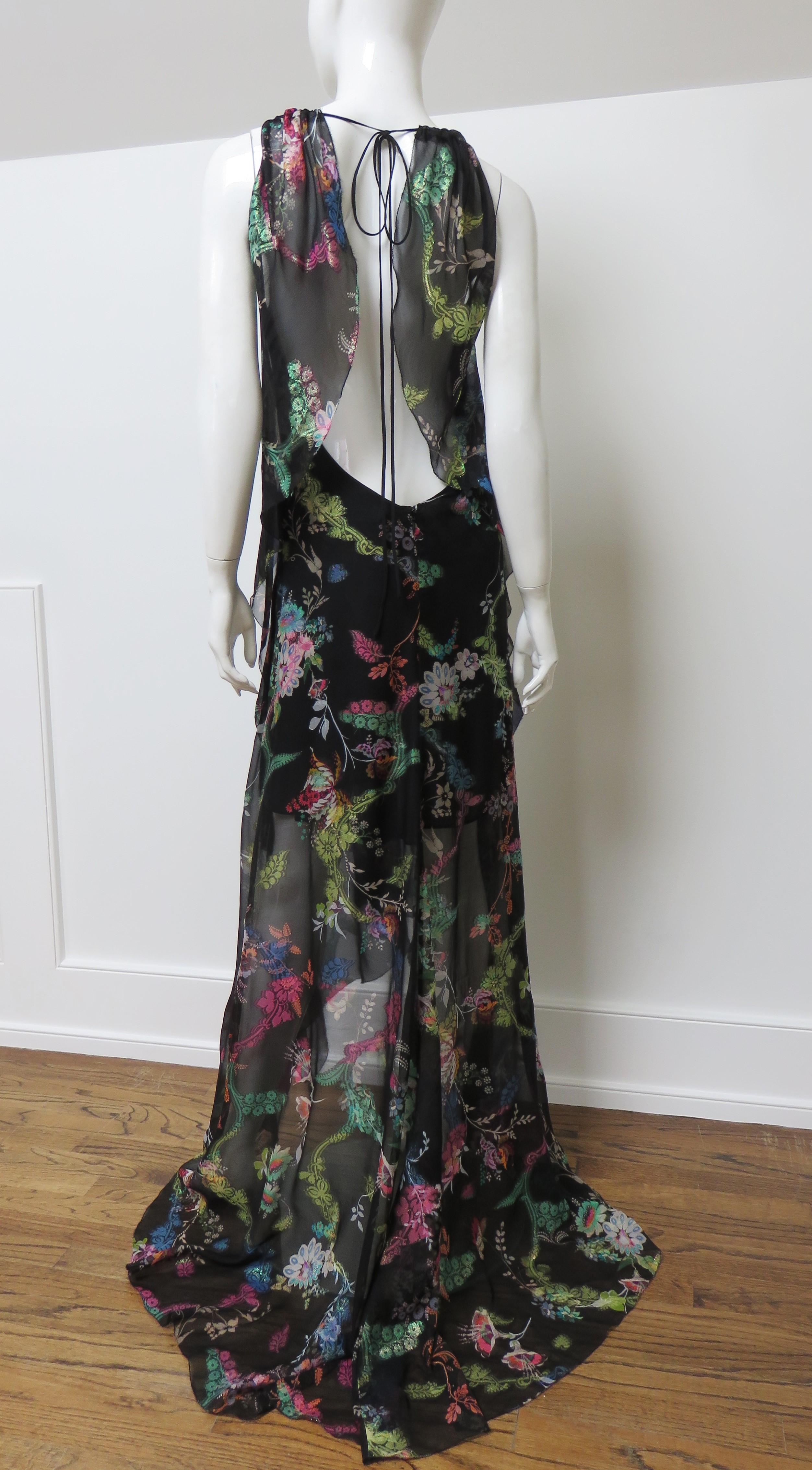 Etro New Flower Print Silk Backless High Low Dress For Sale 3