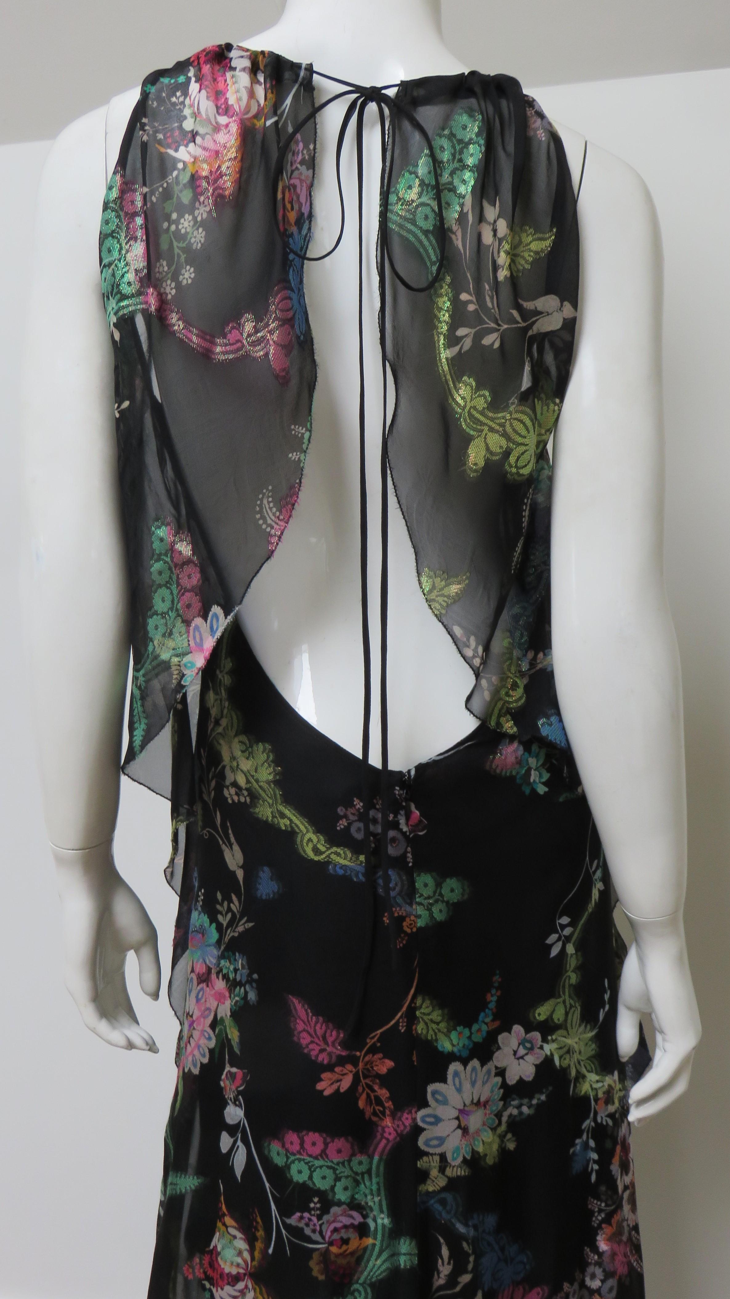 Etro New Flower Print Silk Backless High Low Dress For Sale 4