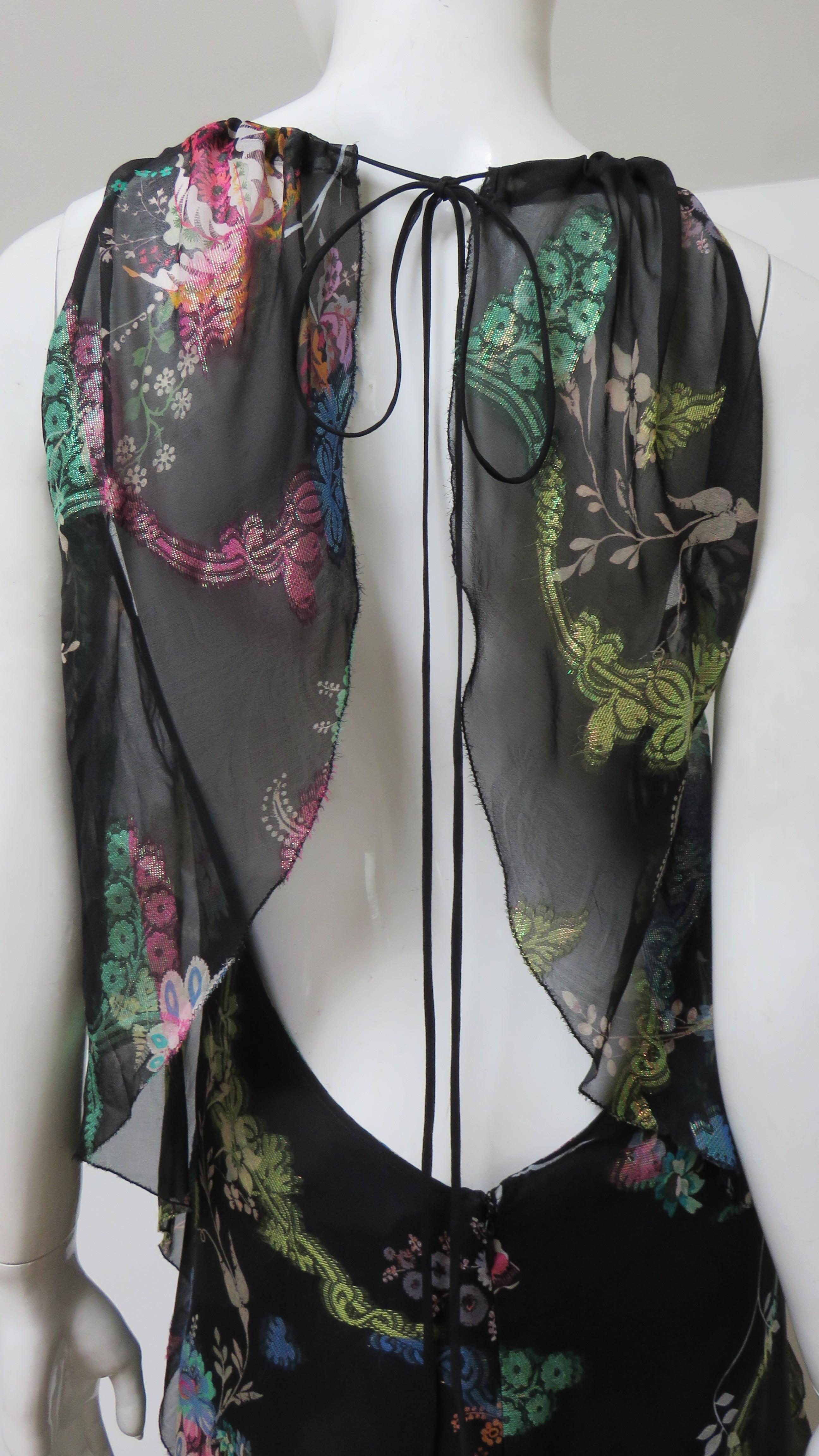 Etro New Flower Print Silk Backless High Low Dress For Sale 5