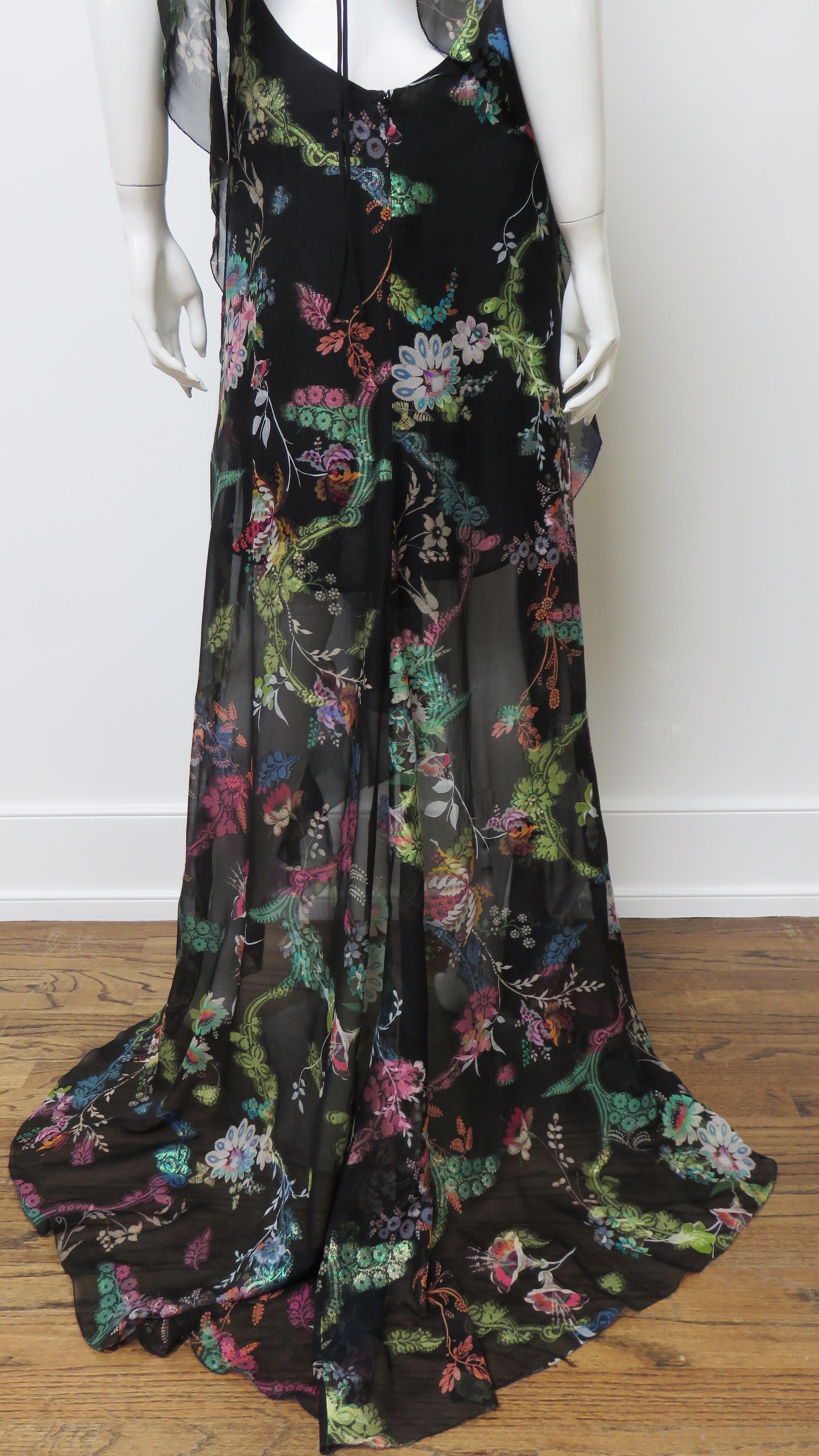 Etro New Flower Print Silk Backless Dress For Sale 6