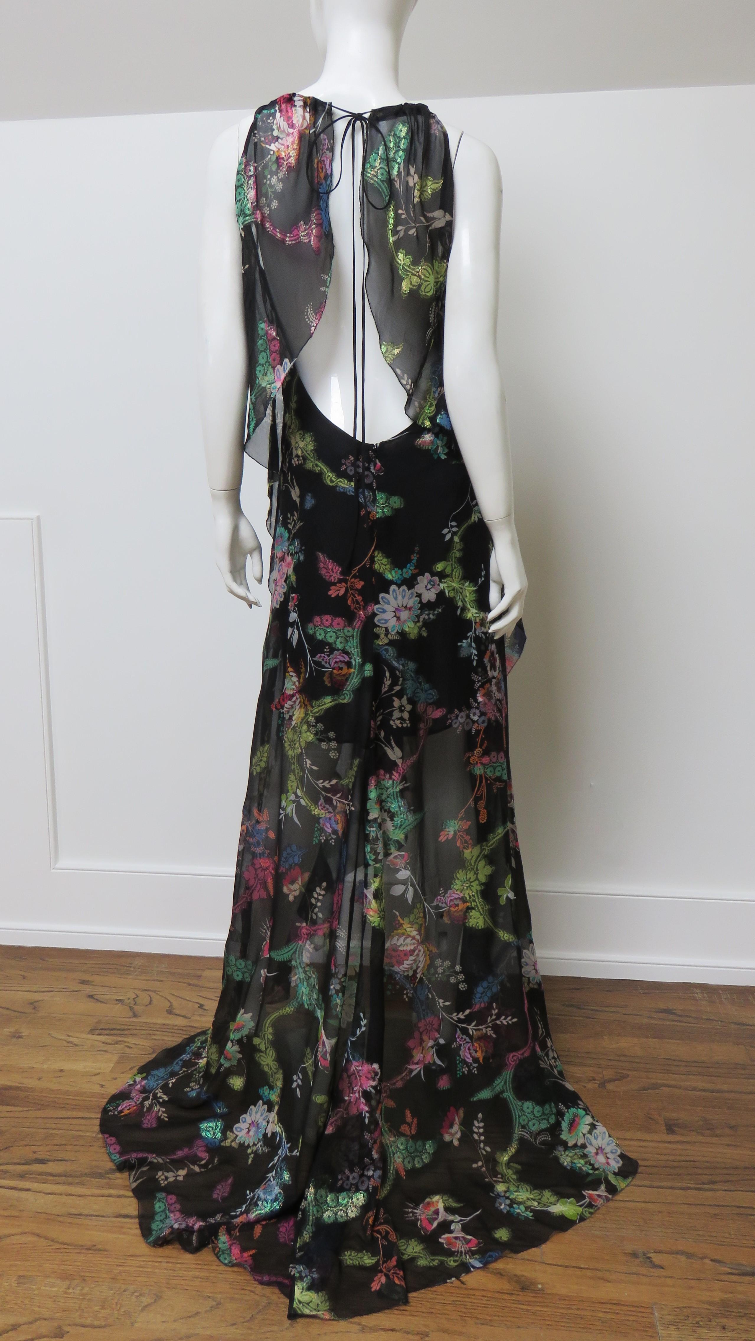 Etro New Flower Print Silk Backless High Low Dress For Sale 7