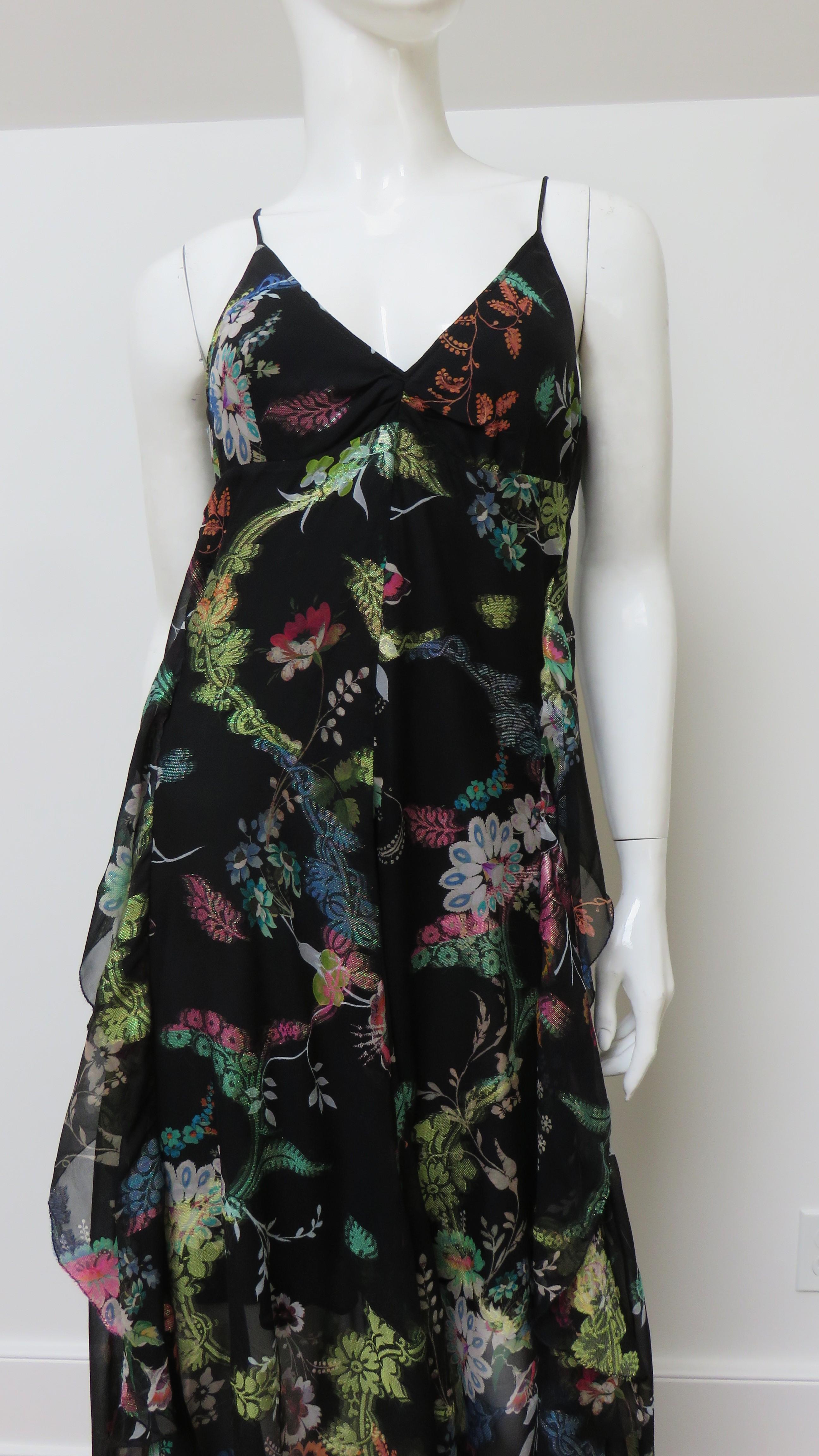 Black Etro New Flower Print Silk Backless High Low Dress For Sale