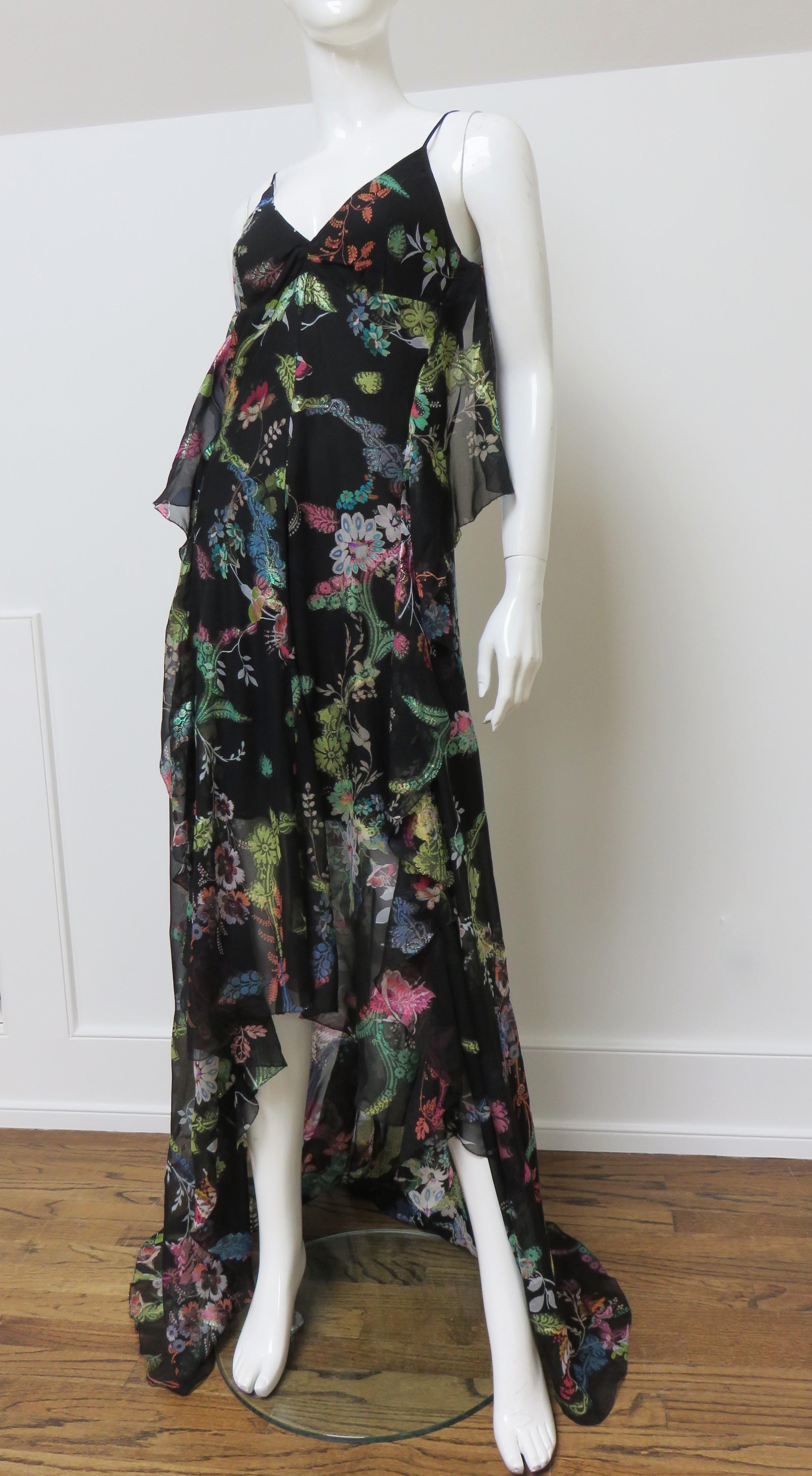 Women's Etro New Flower Print Silk Backless High Low Dress For Sale