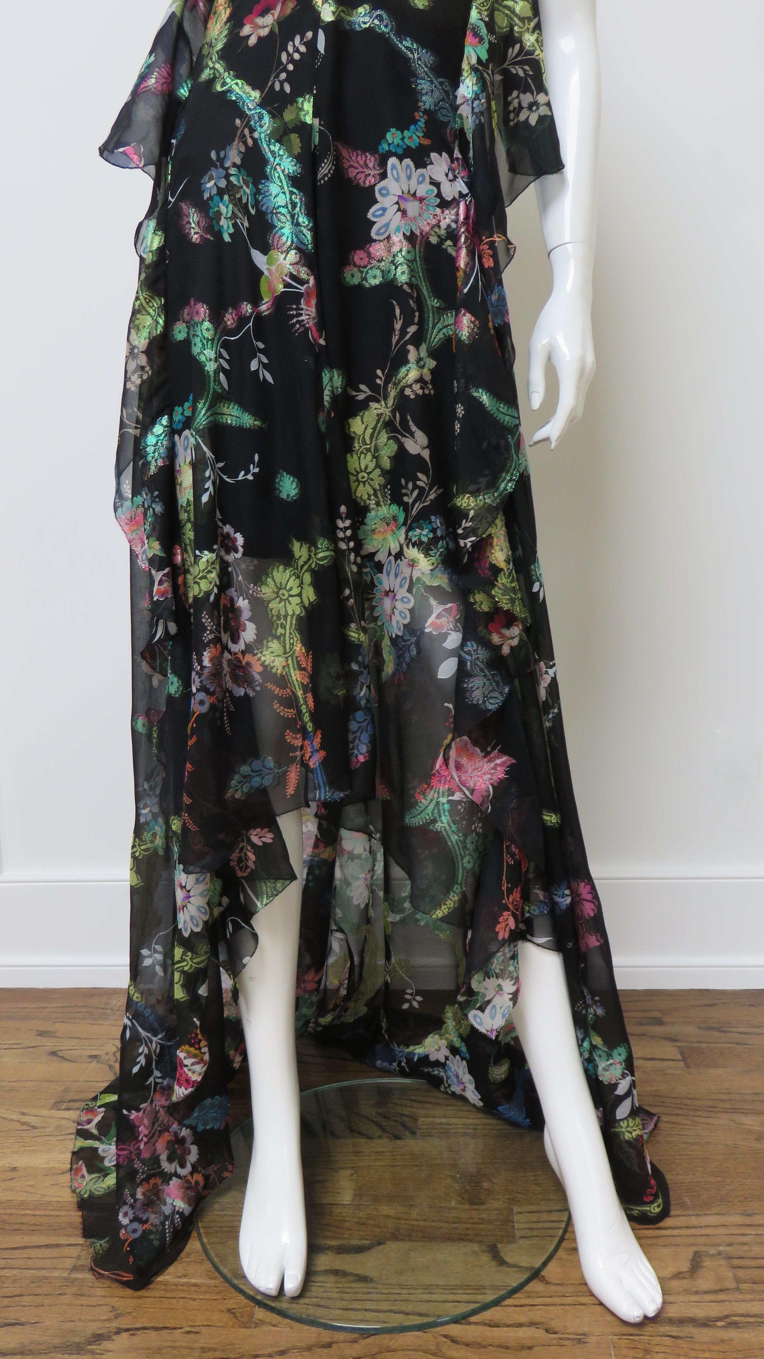 Etro New Flower Print Silk Backless High Low Dress In New Condition For Sale In Water Mill, NY