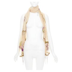 ETRO nude mesh green purple embroidered embellished beaded chain scarf