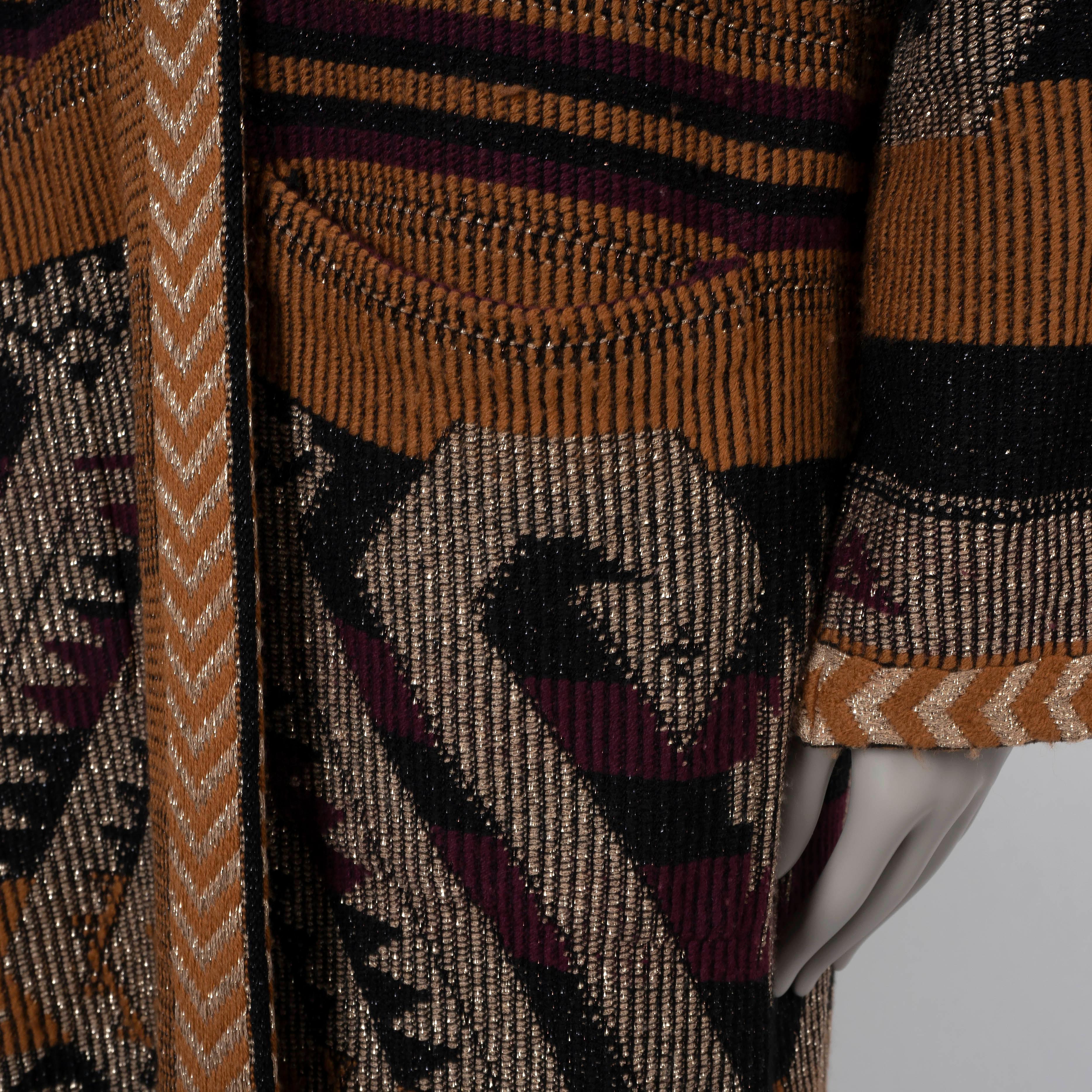 ETRO ochre silver viscose 2018 OVERSIZED JACQUARD KNIT Cardigan Sweater 40 S In Excellent Condition In Zürich, CH