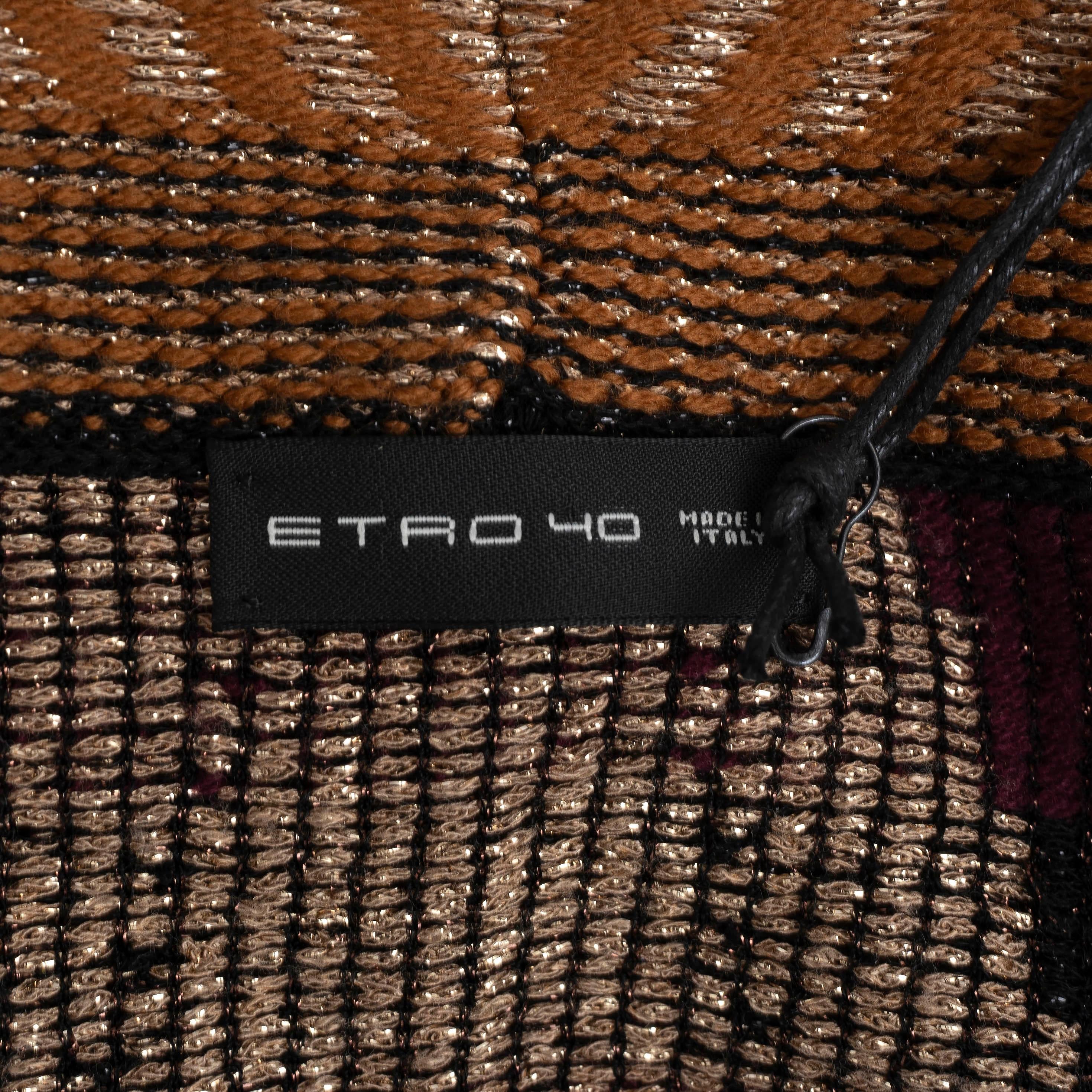 Women's ETRO ochre silver viscose 2018 OVERSIZED JACQUARD KNIT Cardigan Sweater 40 S