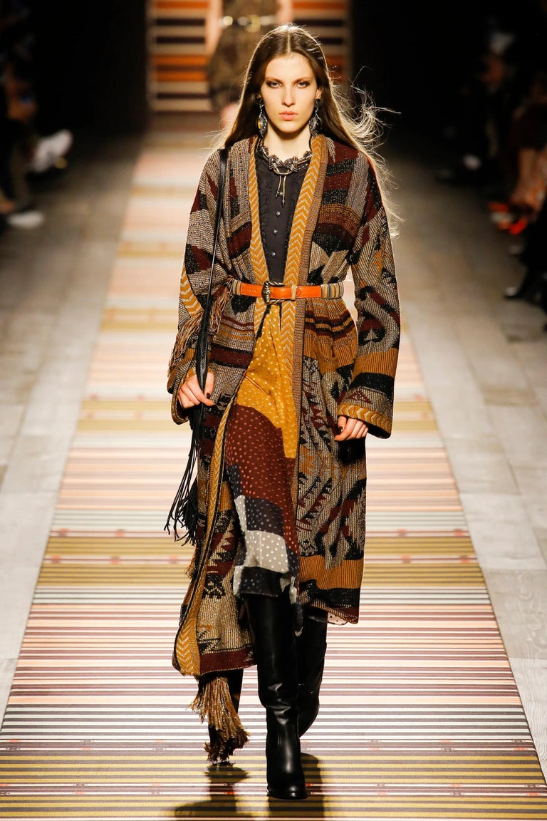 ETRO ochre silver viscose 2018 OVERSIZED JACQUARD KNIT Cardigan