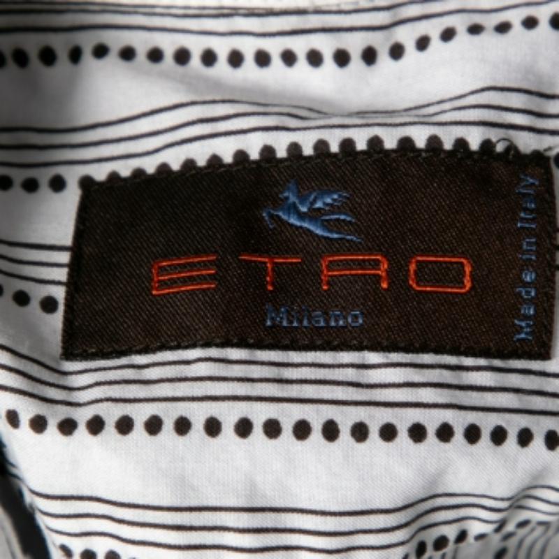 Etro Off White Camisa con botones de algodón estampada M Gris en venta
