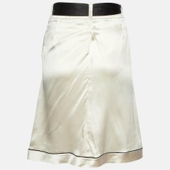 Etro Off-White Printed Satin Silk Knee-Length Skirt S