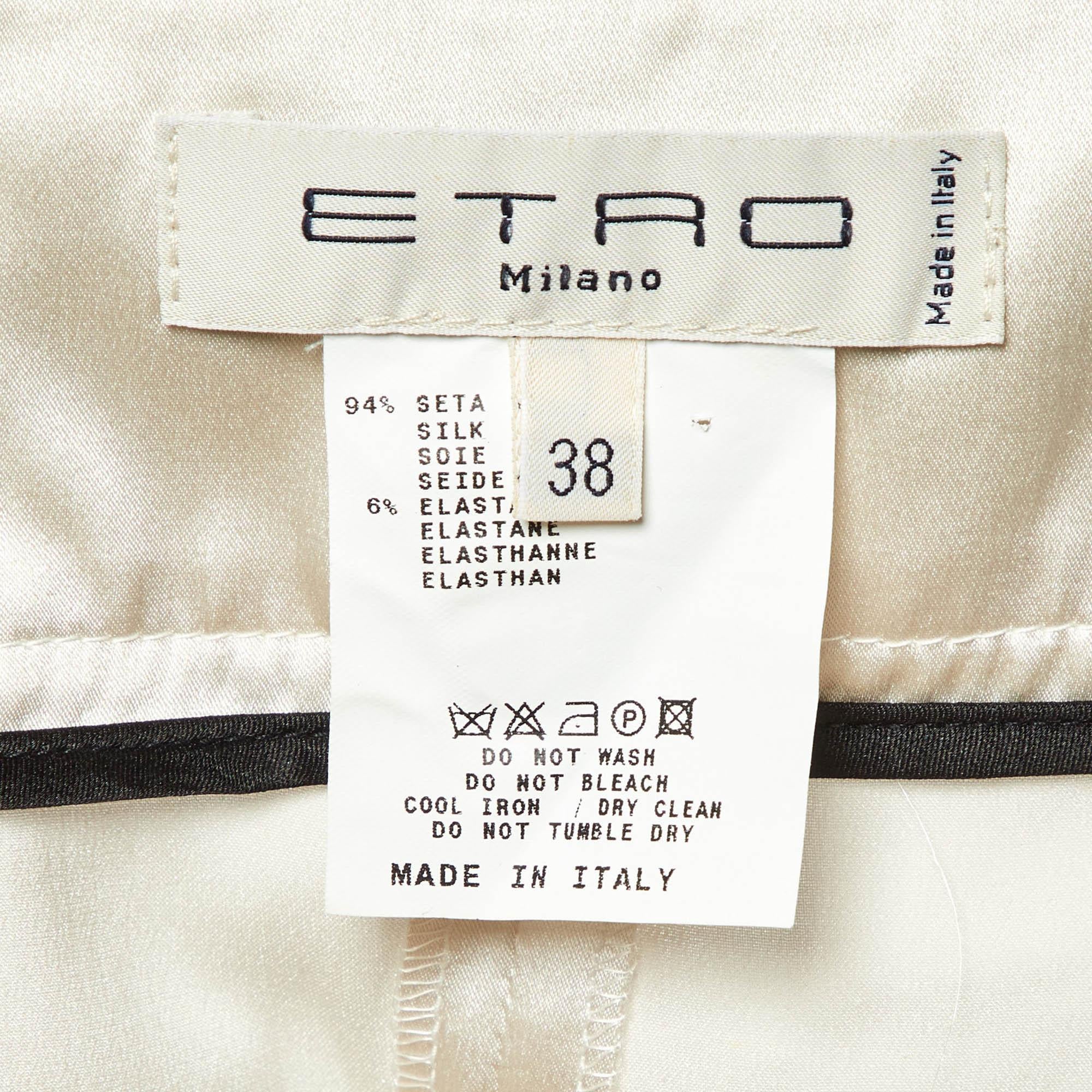 Etro Off-White Printed Satin Silk Knee-Length Skirt S In Good Condition For Sale In Dubai, Al Qouz 2