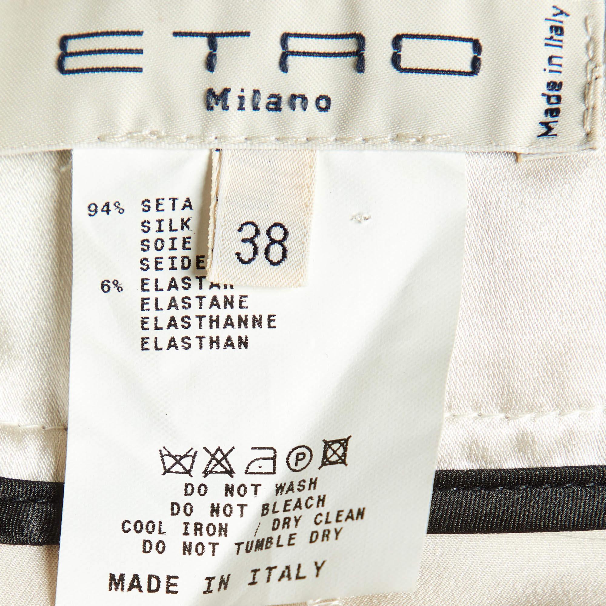 Women's Etro Off-White Printed Satin Silk Knee-Length Skirt S For Sale