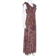 Etro - Robe longue à volants en jersey extensible imprimé cachemire vert olive S