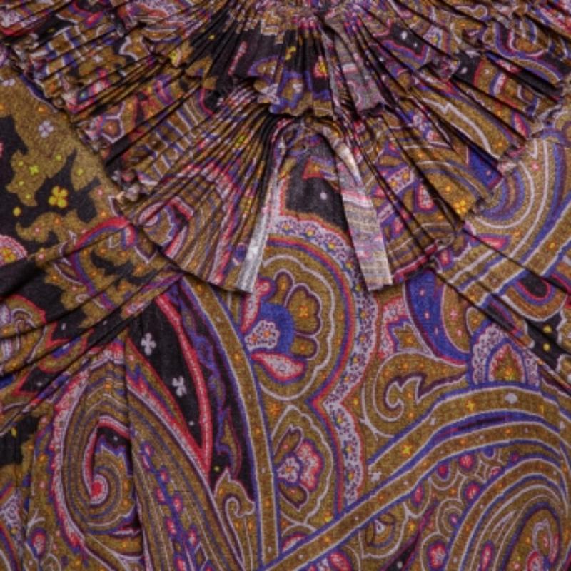 Etro Olive Green Paisley Print Stretch Jersey Ruffled Maxi Dress S In condizioni ottime in vendita a Dubai, Al Qouz 2