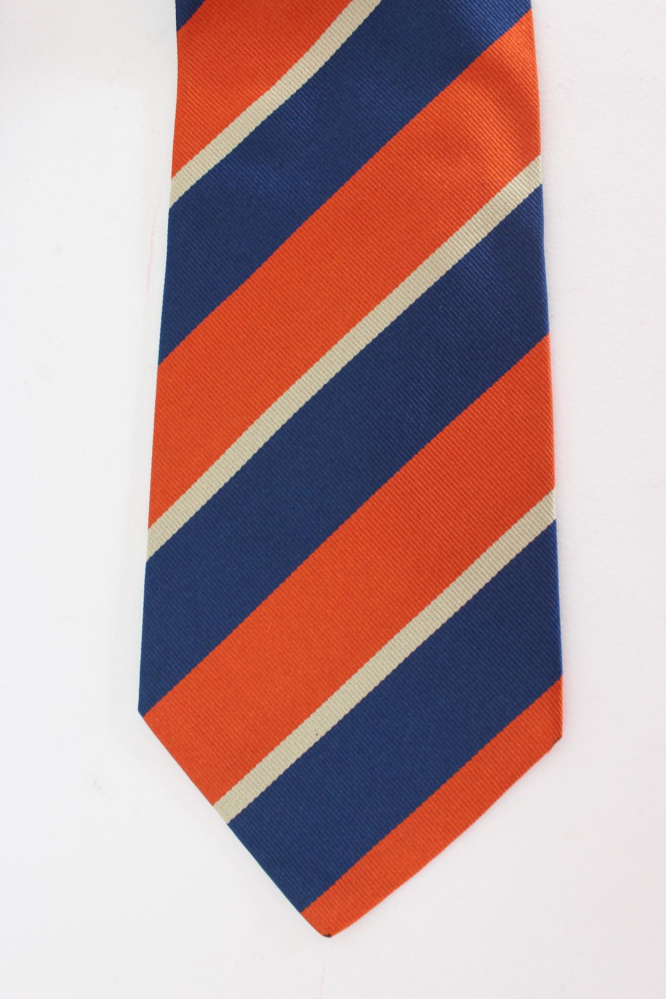 Etro Orange Bleu Soie Pinstripe Vintage Tie 2000s Excellent état - En vente à Brindisi, Bt