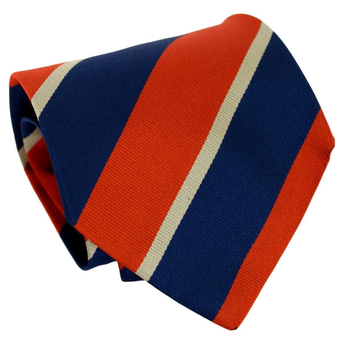 Etro Orange Bleu Soie Pinstripe Vintage Tie 2000s en vente