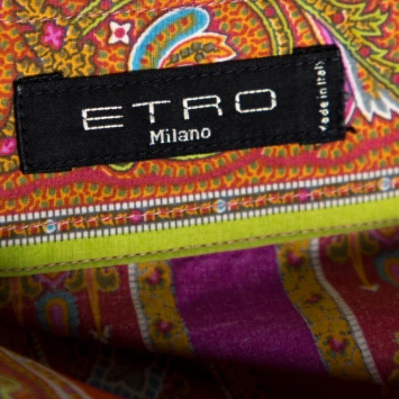 Etro Orange Cotton Floral Striped Button Front Shirt L In Good Condition For Sale In Dubai, Al Qouz 2