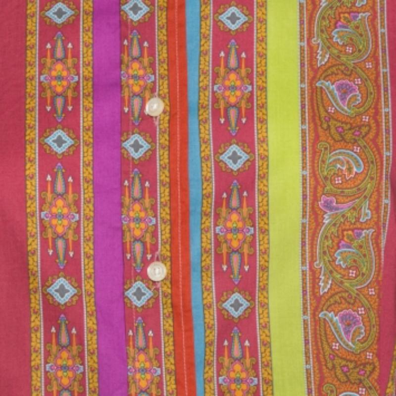 Women's Etro Orange Cotton Floral Striped Button Front Shirt L For Sale
