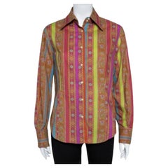 Etro Orange Cotton Floral Striped Button Front Shirt L