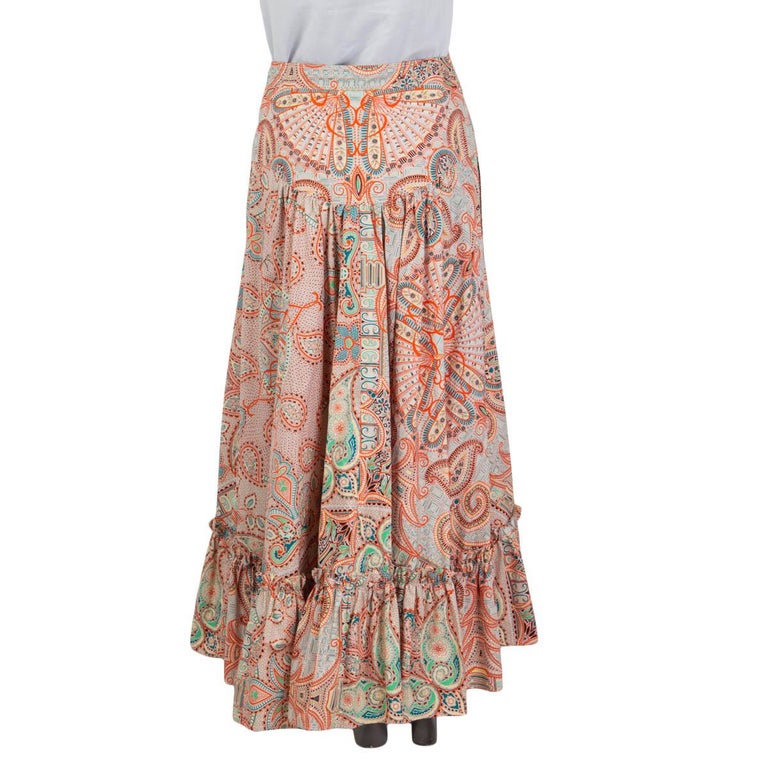 ETRO orange cotton PAPAYA PAISLEY POPLIN MIDI Skirt 44 L For Sale at ...