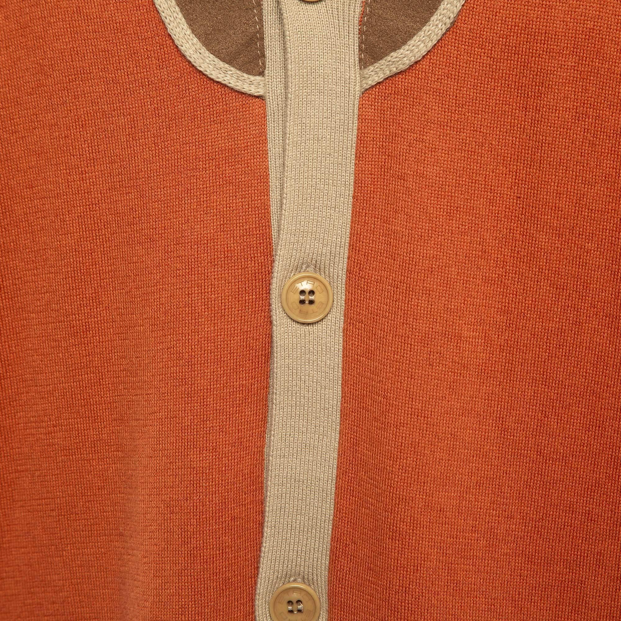 Orange Cardigan Etro orange avec bordure en fausse daim et boutons sur le devant XXL en vente