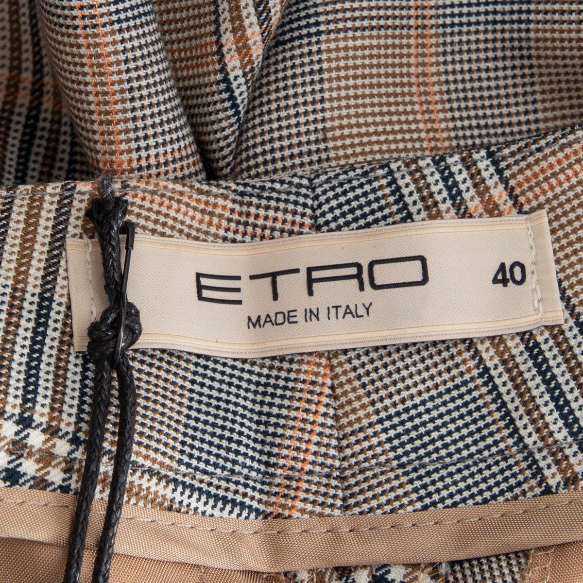 Donna ETRO pantaloni in cotone PLAID CROPPED arancione e grigio 40 S in vendita
