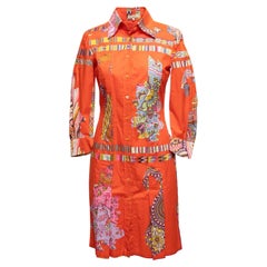 Etro orange & multicolor abstract print button up dress