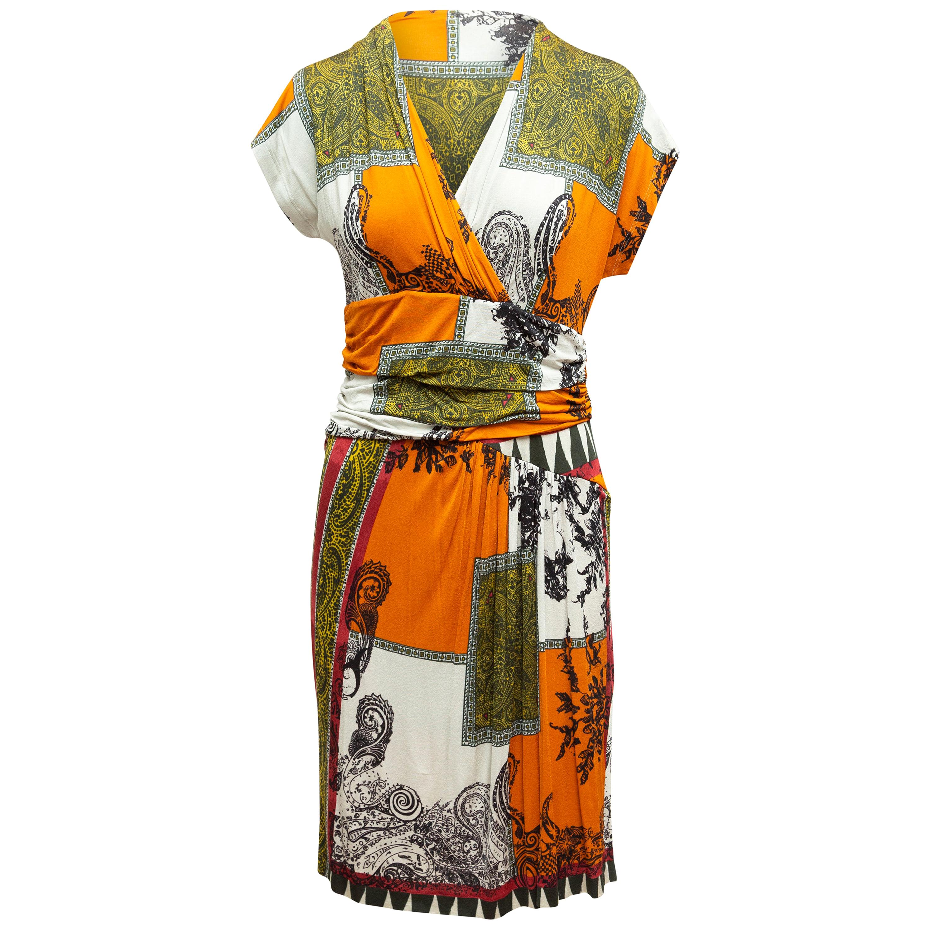 Etro Orange & Multicolor Abstract Print Dress