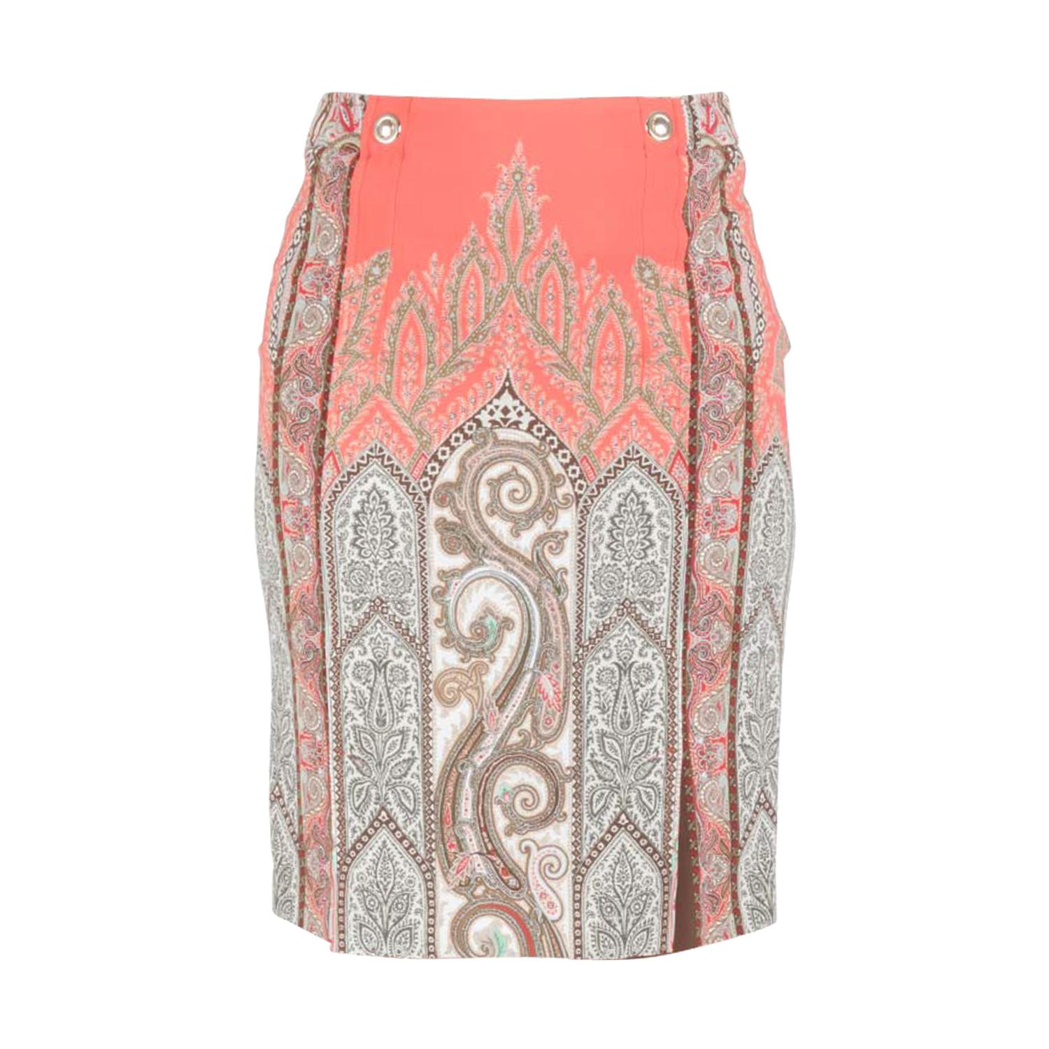 Etro Orange Paisley Print Crepe Paneled Pencil Skirt S