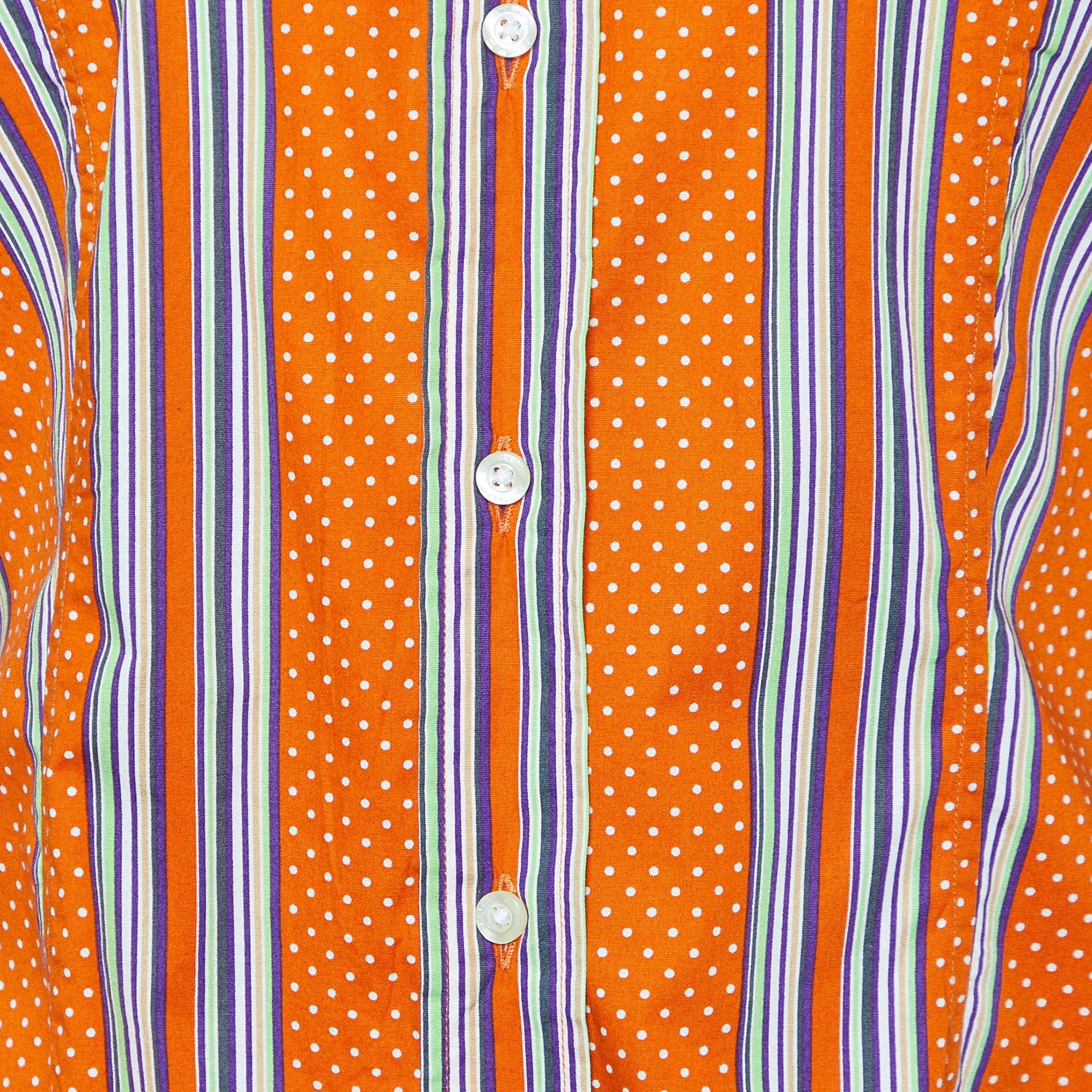 Etro Camisa Naranja De Algodón Estampada Con Botones Delanteros L en Bueno estado para la venta en Dubai, Al Qouz 2