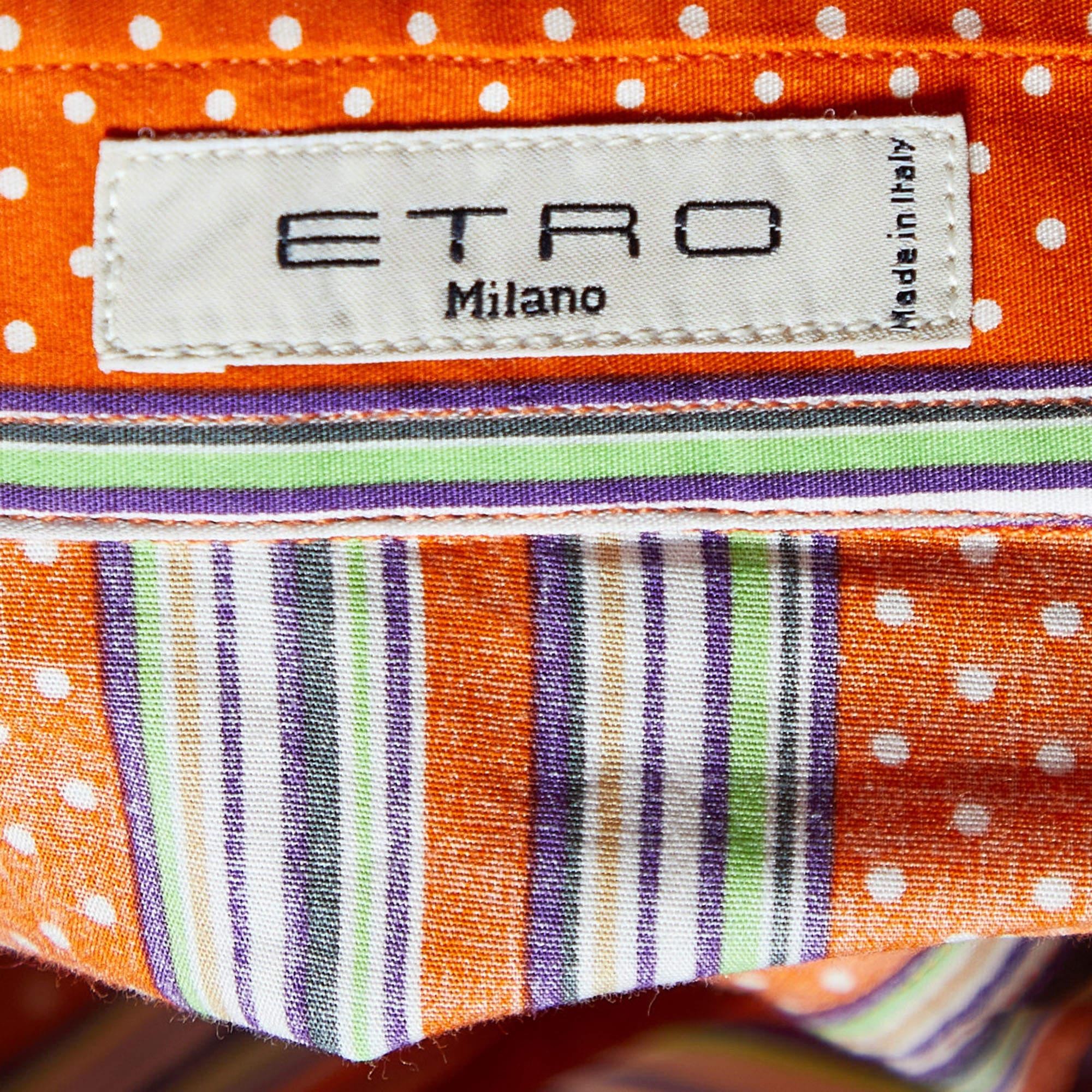 De las mujeres Etro Camisa Naranja De Algodón Estampada Con Botones Delanteros L en venta