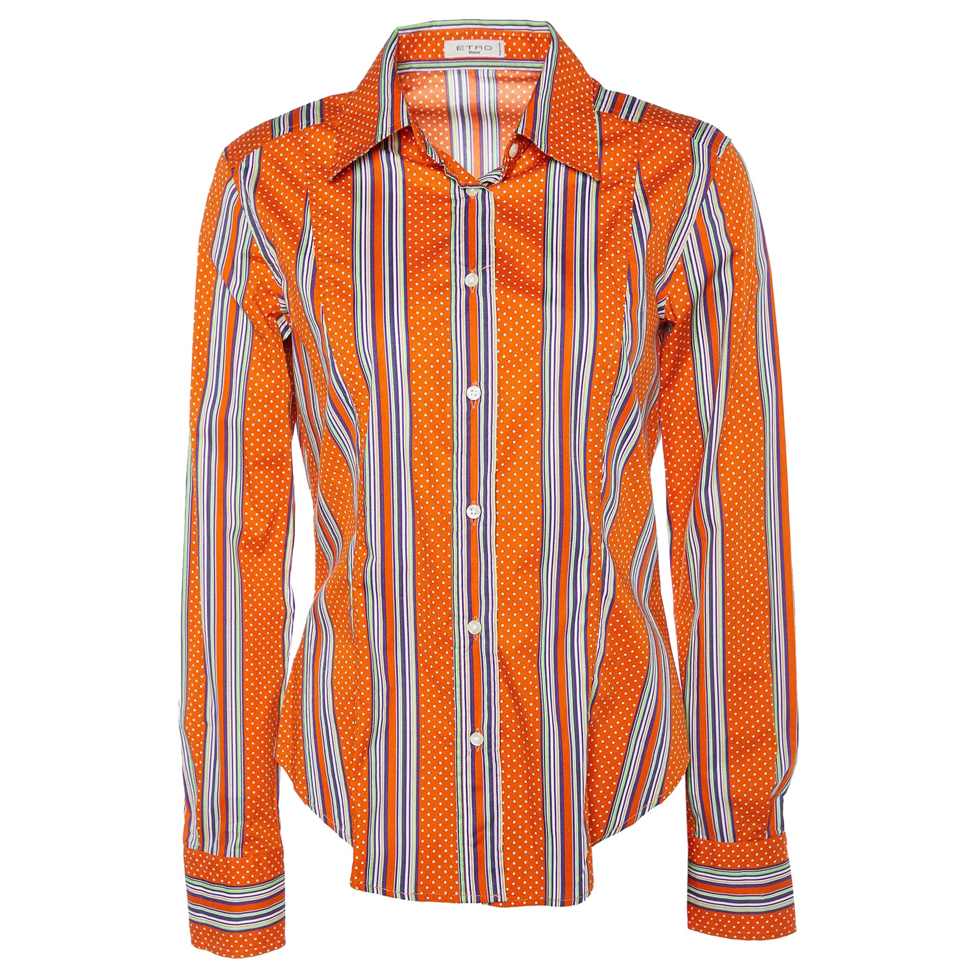 Etro - Chemise boutonnée en coton imprimé orange L