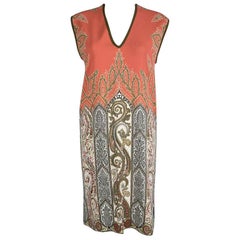 Etro Orange Printed Sleeveless V-Neck Dress S