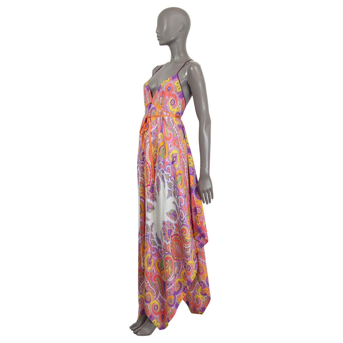 Women's ETRO orange purple silk PAISLEY MOONLIGHT HANDKERCHIEF MAXI Dress S For Sale