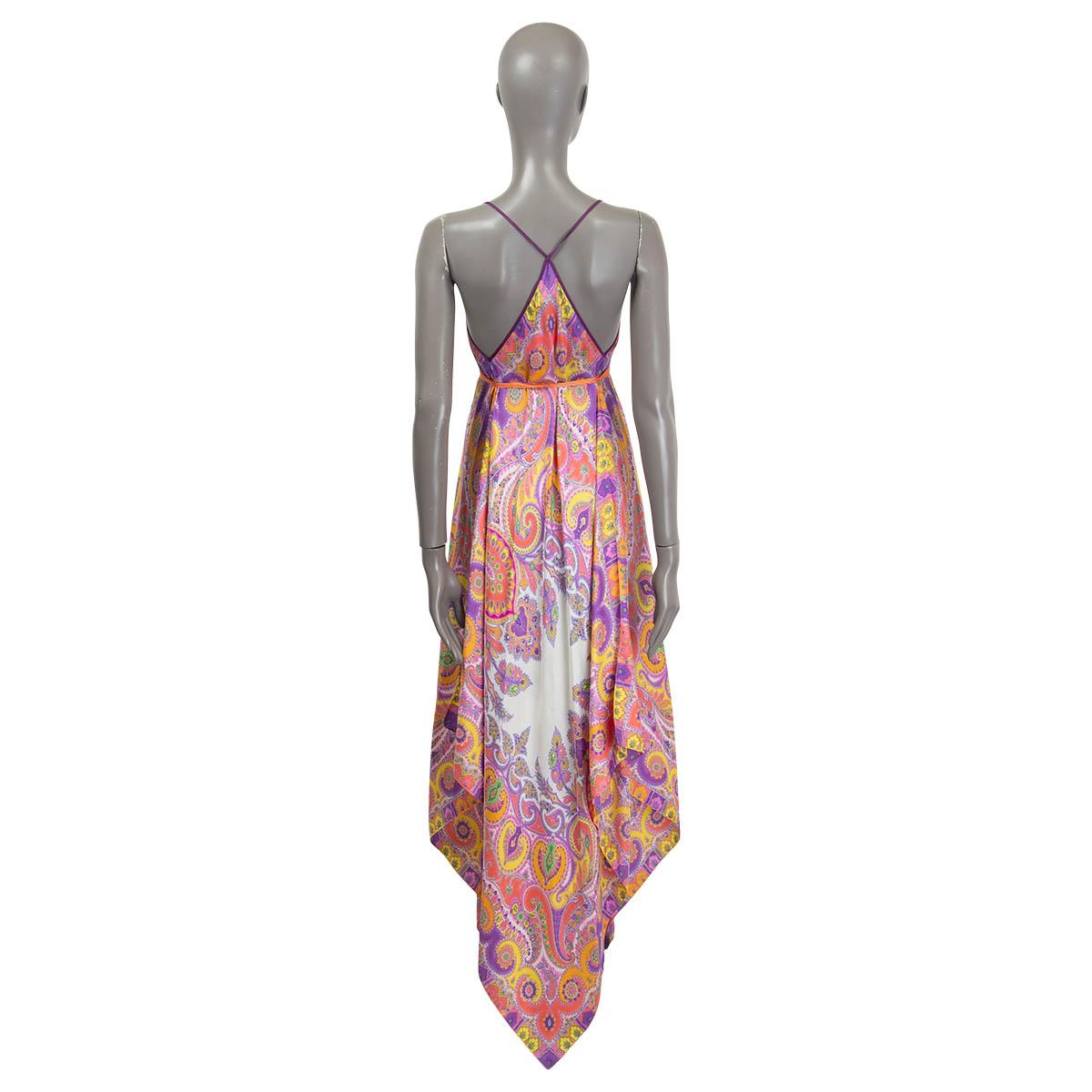 ETRO orange purple silk PAISLEY MOONLIGHT HANDKERCHIEF MAXI Dress S For Sale 1