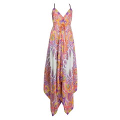 ETRO orange lila Seide PAISLEY MOONLIGHT HANDKERCHIEF MAXI Kleid S