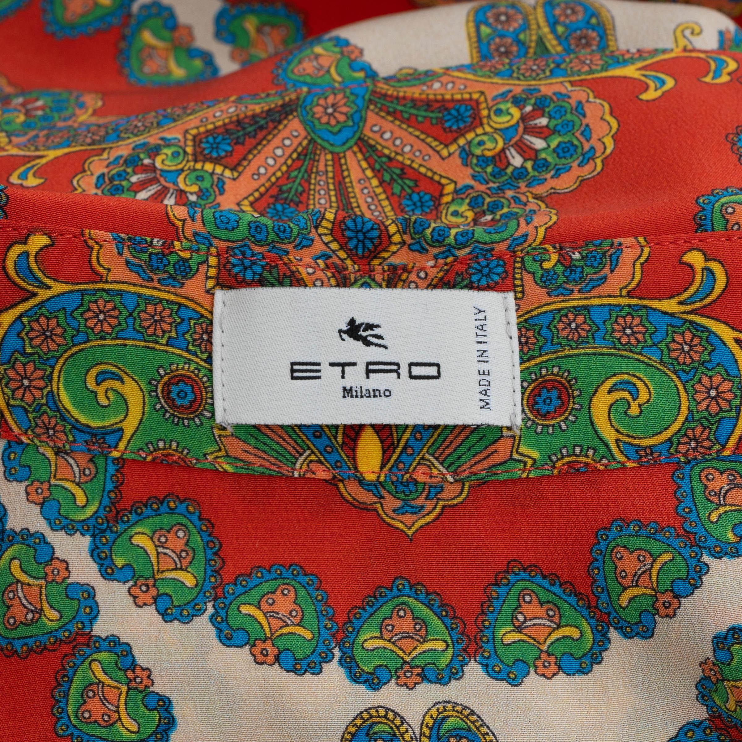 ETRO seda naranja 2022 PAISLEY PLACEMNET IMPRESO Blusa Camisa 42 M en venta 1
