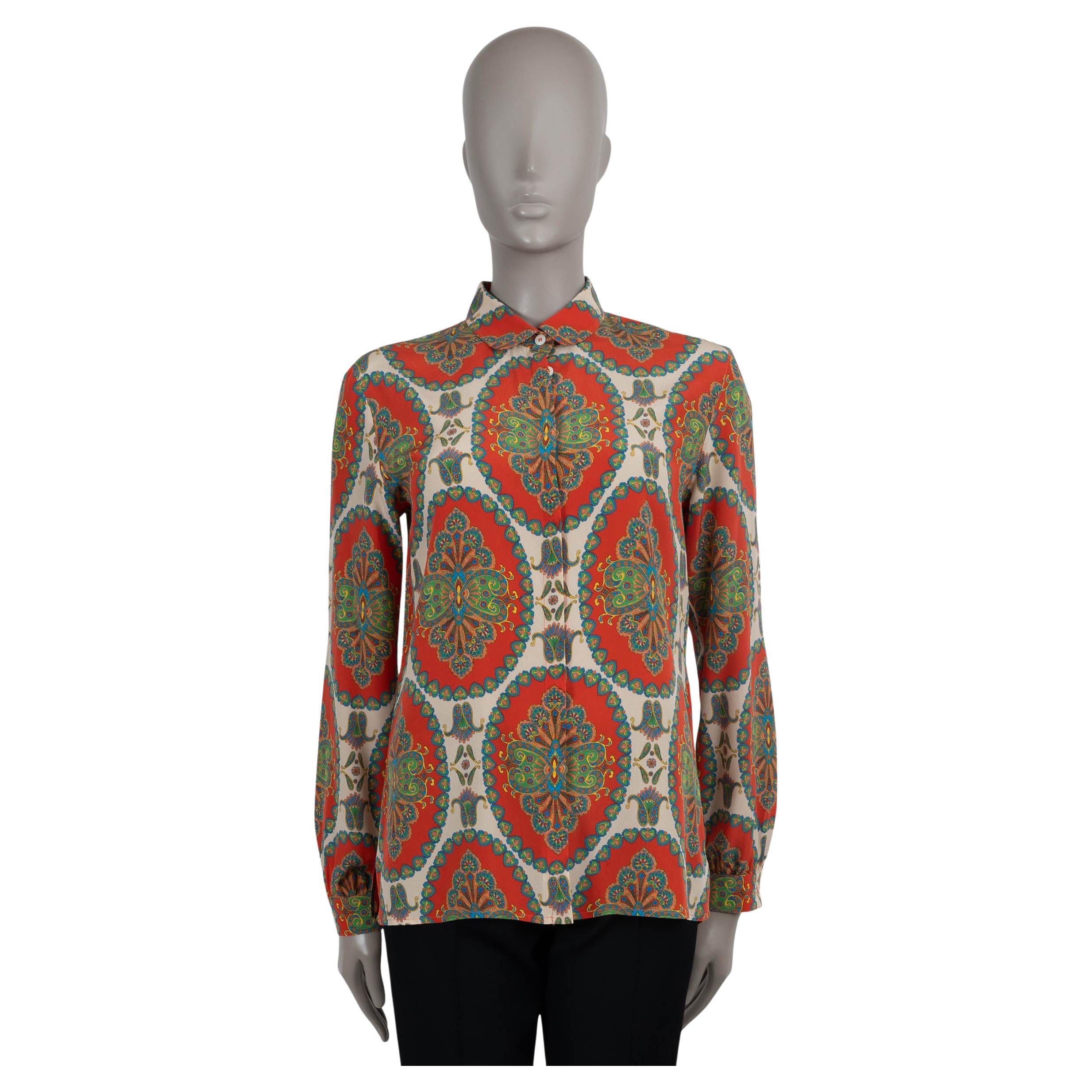 ETRO seda naranja 2022 PAISLEY PLACEMNET IMPRESO Blusa Camisa 42 M