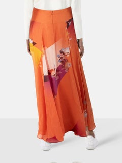 Etro Orange Silk Floral Maxi Skirt Size M
