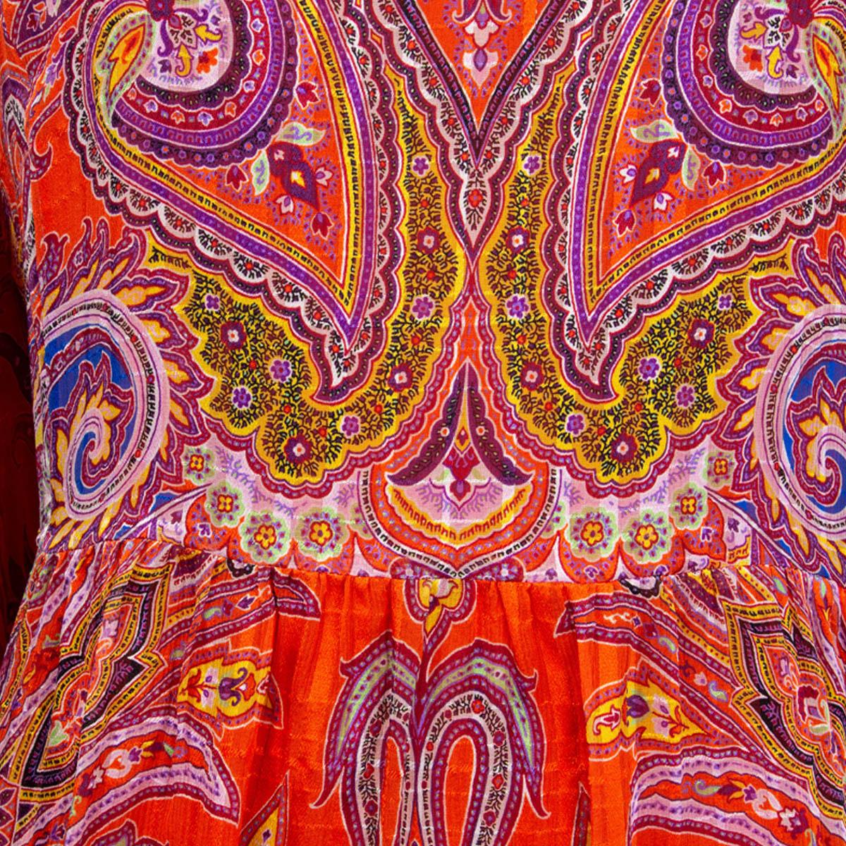 Pink ETRO orange silk PAISLEY BELL SLEEVE MINI Dress 42 M For Sale