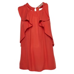 Etro Orange Silk Ruffled Sleeveless Top L