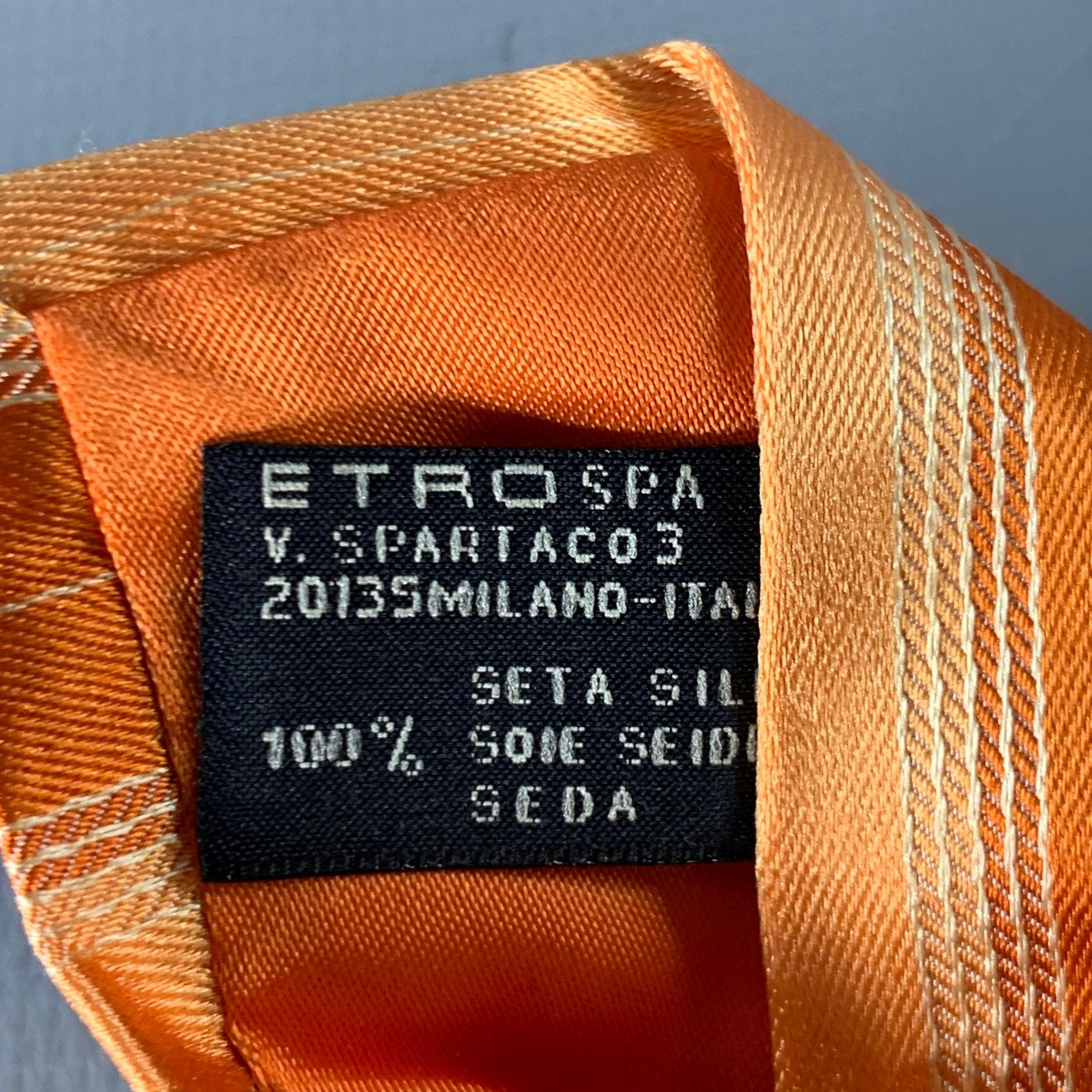 ETRO Orange White Diagonal Stripe Silk Tie In Good Condition For Sale In San Francisco, CA