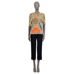 ETRO orange yellow viscose FAN PAISLEY JERSEY T-Shirt Shirt 42 M