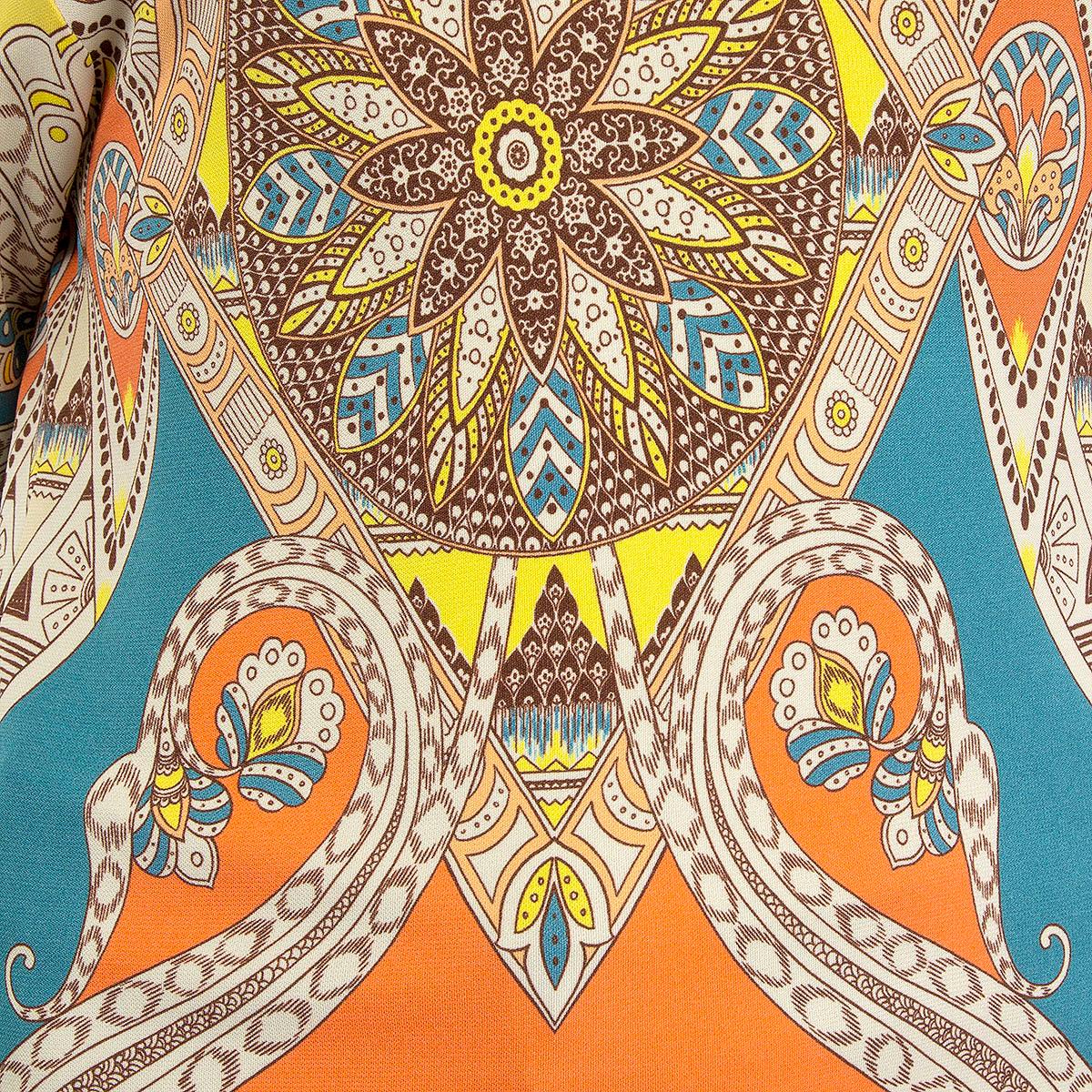 ETRO orange yellow viscose FAN PAISLEY JERSEY T-Shirt Shirt 42 M In Excellent Condition For Sale In Zürich, CH