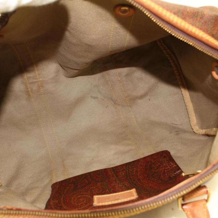 Etro Paisley Boston 195019 Burgundy Canvas Weekend/Travel Bag In Good Condition For Sale In Forest Hills, NY