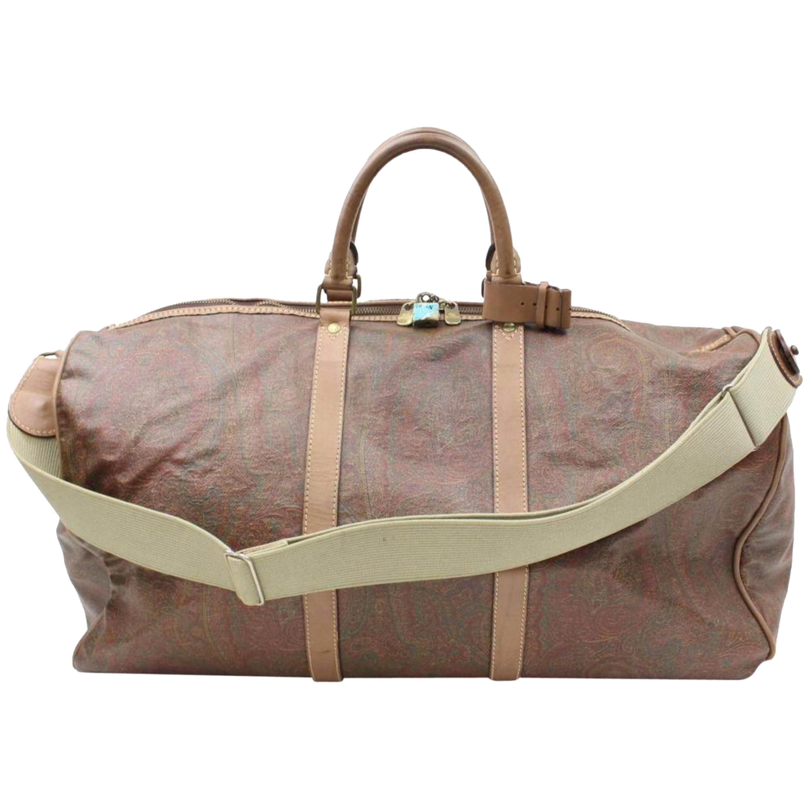 Etro Paisley Boston Duffle with Strap 866315 Brown Canvas Weekend/Travel Bag For Sale