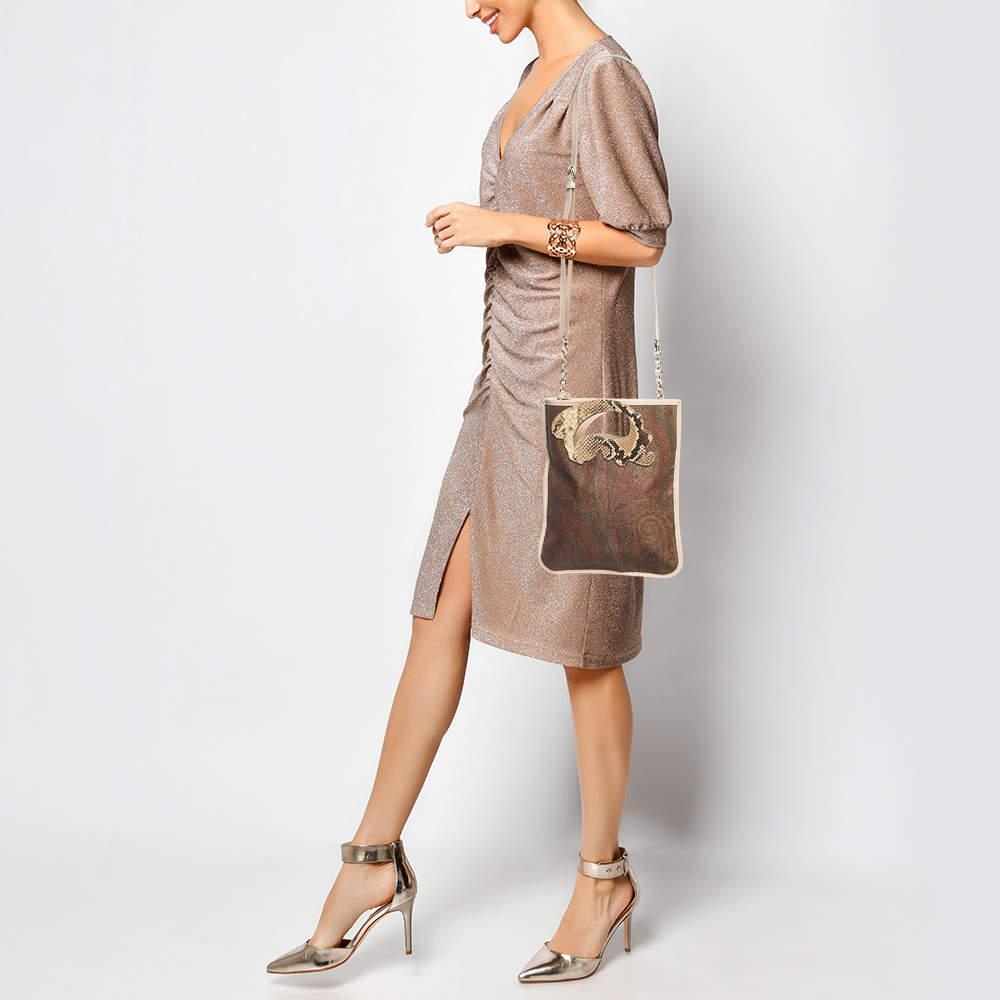 Etro Paisley Coated Canvas, Python Embossed and Leather Crossbody Bag In Excellent Condition In Dubai, Al Qouz 2
