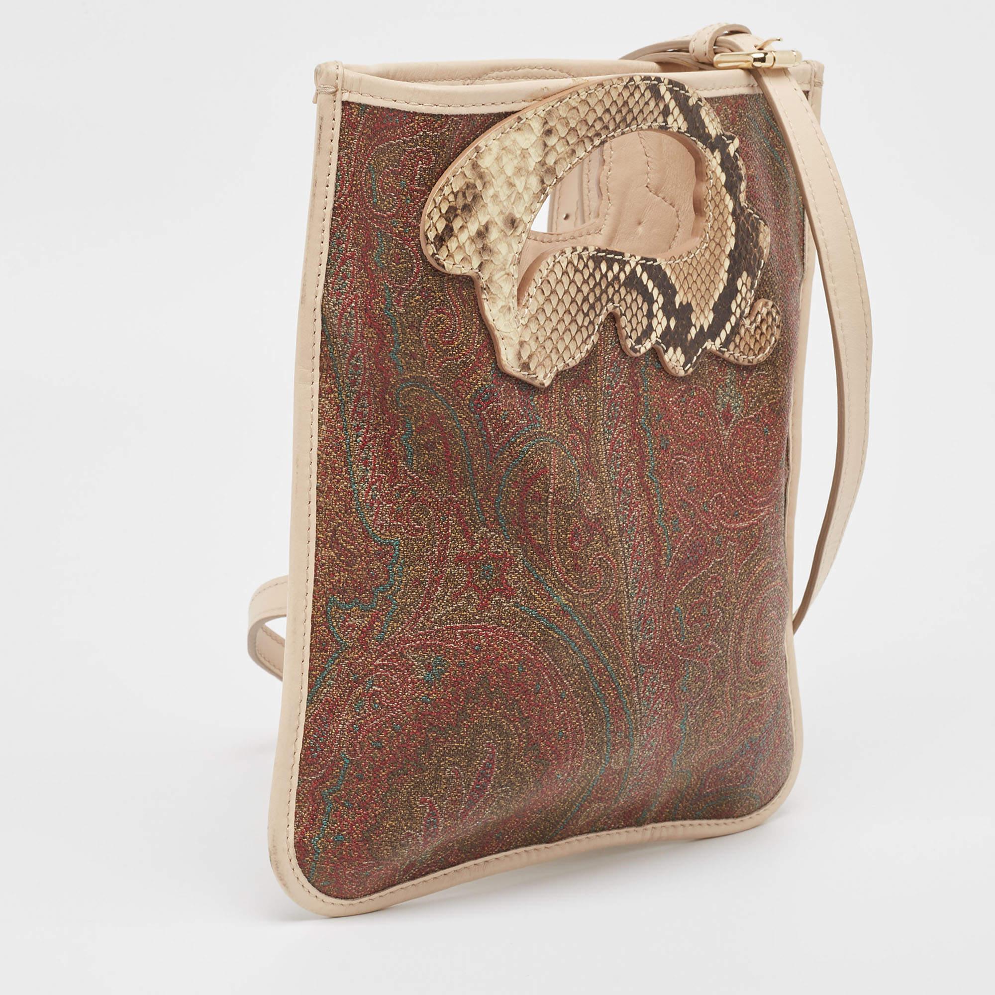 Women's Etro Paisley Coated Canvas, Python Embossed and Leather Crossbody Bag