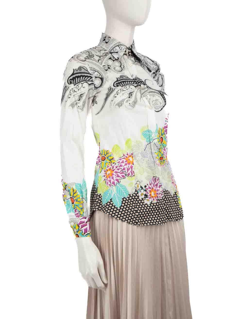 CONDITION is Very good. Minimal wear to shirt is evident. Minimal wear to the front with a small mark. The composition label is missing on this used Etro designer resale item.
 
 
 
 Details
 
 
 Multicolour- White tone
 
 Cotton
 
 Long sleeves