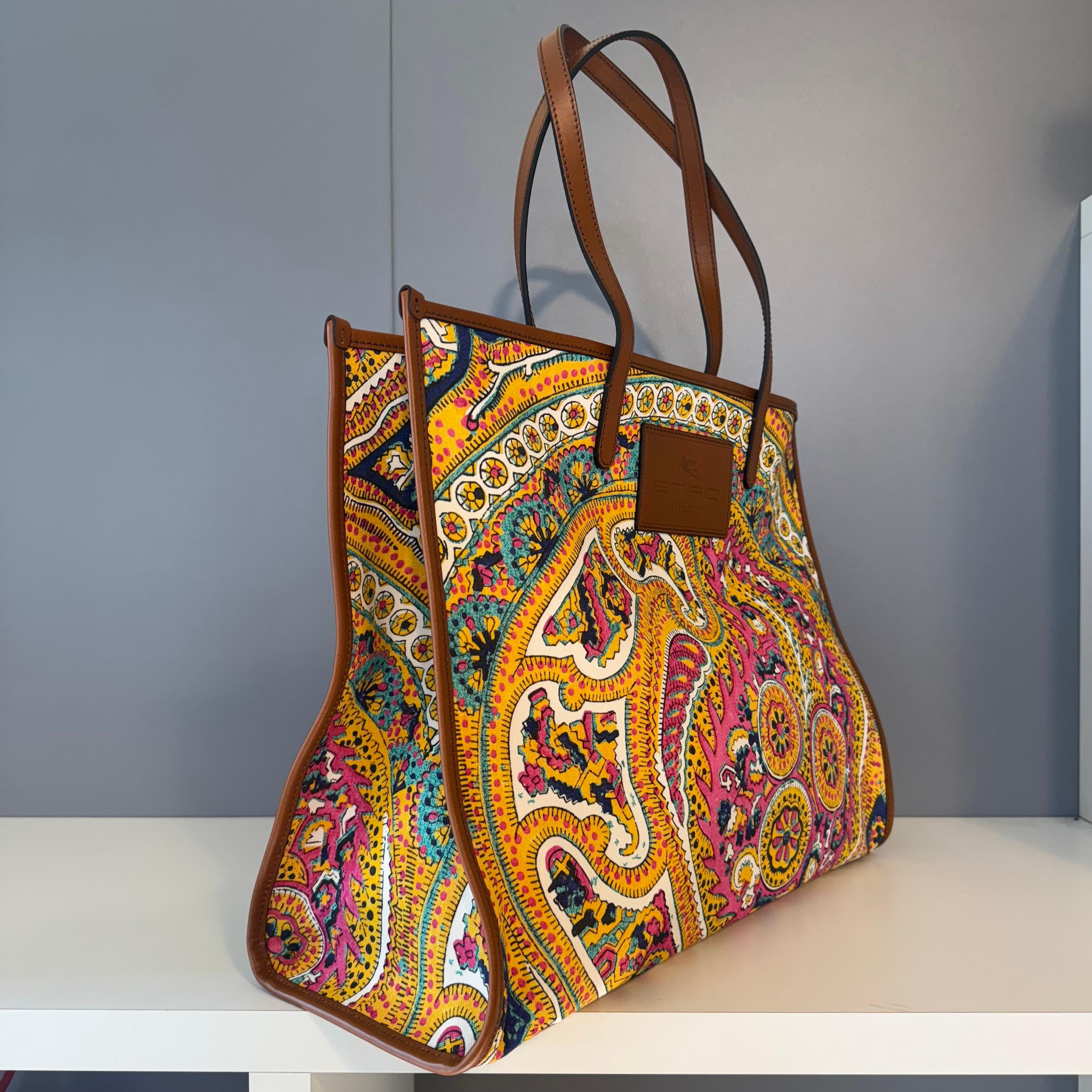 Brown Etro Paisley Globetrotter Shopping Bag